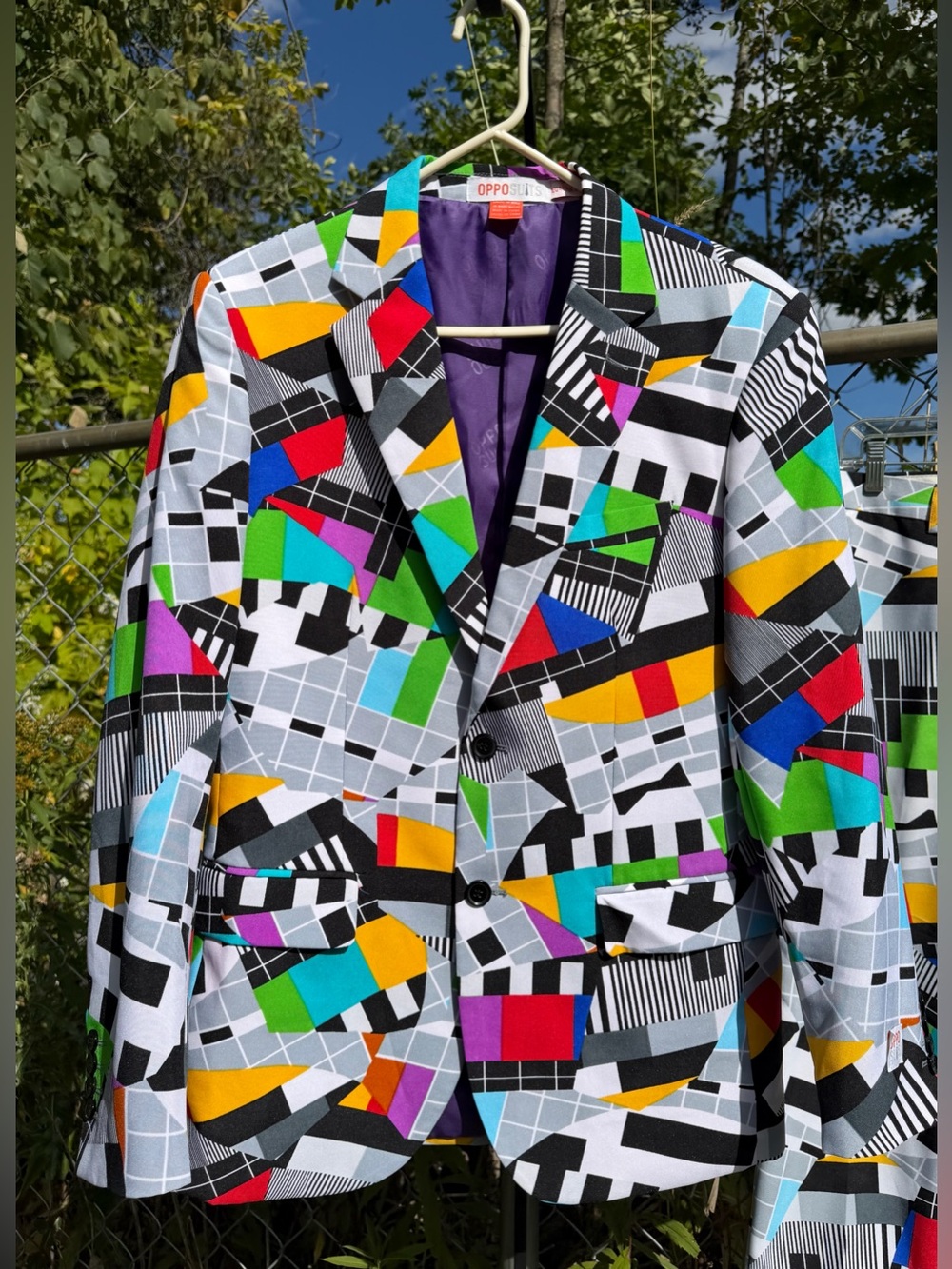 OppoSuits Men’s 3 Piece Suit Blazer Pants Tie Halloween US 38 Op Art Medium